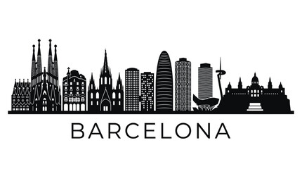 Fototapeta premium Barcelona Skyline Silhouette - Famous Landmarks and Modern Architecture
