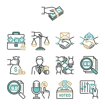 Vector icons representing political corruption and bribery
