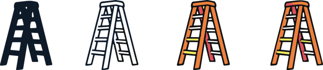 Four different colored step ladders on white background for climbing purposes © Nipon Roy