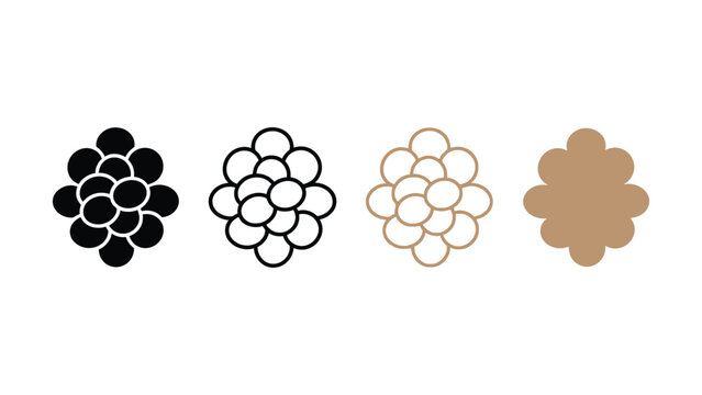 Set of four cluster icons in different styles including solid black outline and filled brown shapes representing a group of circles