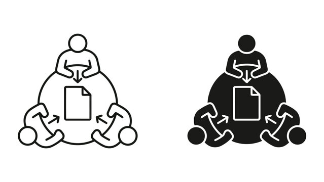 Business people meeting around a table with document icon line and solid icons