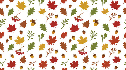 Seamless autumn leaves and acorns pattern vector for seasonal backgrounds and designs © azad
