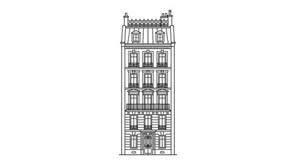 Elegant Parisian Haussmannian Building Facade Outline Drawing © Angsa