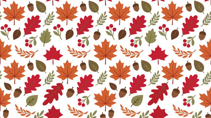 Seamless autumn leaves vector pattern with acorns and berries for seasonal backgrounds © azad
