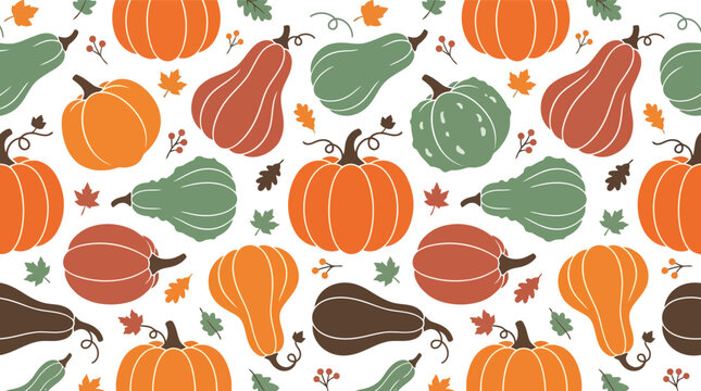 Seamless autumn pumpkin and gourd pattern vector for seasonal backgrounds and fall designs