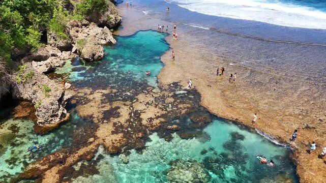 Rock Pools Siargao Philippines Drone Aerial, Natural Tidal Pools