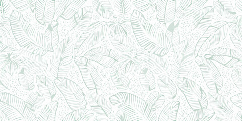 Mint green banana leaf pattern a seamless repeating vector illustration with delicate linework leaves © Dayal