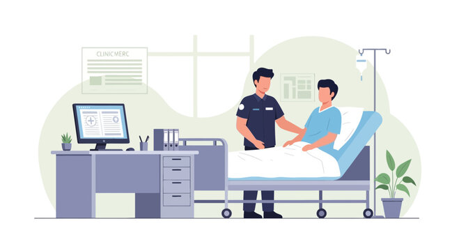 Doctor Caring For Hospital Patient, Medical Treatment, Healthcare Illustration