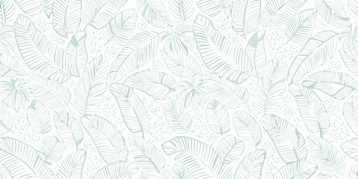 Mint green banana leaf pattern a seamless repeating vector illustration with delicate linework leaves