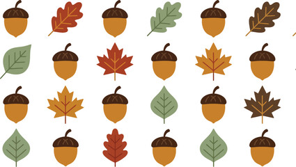 Seamless autumn leaves and acorns pattern vector for seasonal backgrounds and fall designs © azad