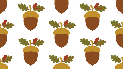 Seamless autumn acorn pattern vector with oak leaves for seasonal backgrounds © azad