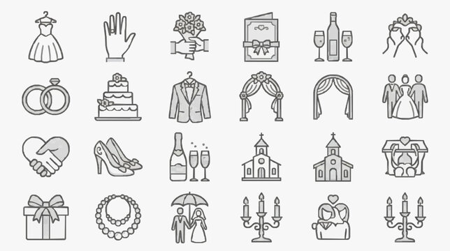 Professional Minimalist Black and White Wedding and Love Themed Icons Set for Web Design Marketing and SEO Content