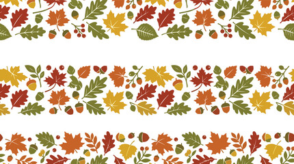 Seamless autumn leaves border vector pattern with colorful foliage and acorns © azad