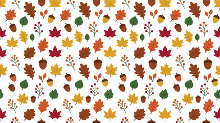Seamless autumn leaves and acorns pattern vector for seasonal backgrounds and fall designs © azad