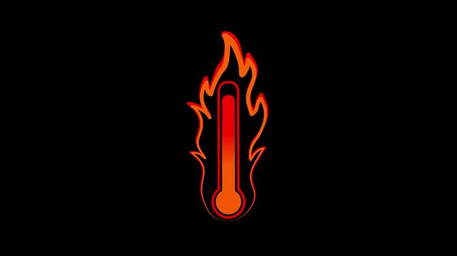 Animated Burning Thermometer Icon. Looping Extreme Heat Indicator on Alpha Channel.