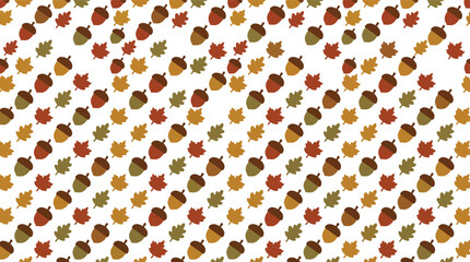 Seamless autumn vector pattern with acorns and colorful fall leaves on white background © azad