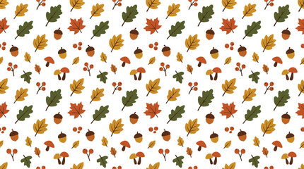 Seamless autumn leaves and acorns pattern vector for seasonal backgrounds and fall designs © azad