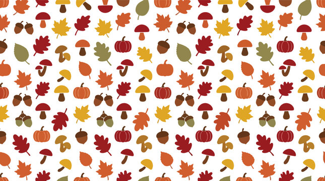 Seamless autumn leaves and pumpkins pattern vector for seasonal backgrounds and fall designs
