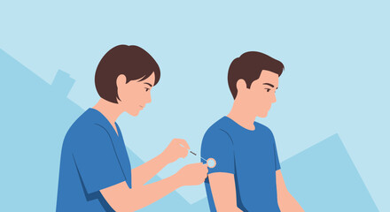 Obraz premium Healthcare worker administering vaccine injection to patient, medical concept