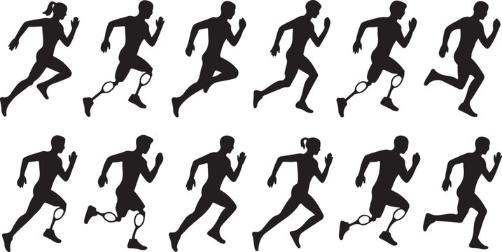 Athletes running with tennis rackets in motion sequence