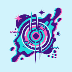Fototapeta premium Abstract digital art with vibrant neon circles and glitch effects