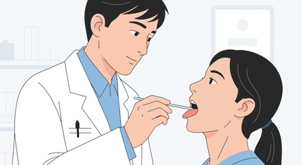 Fototapeta premium Doctor examining patient's throat with tongue depressor. Healthcare, medical exam.