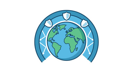 Fototapeta premium A stylized illustration of the planet Earth protected by a circular shield icon.
