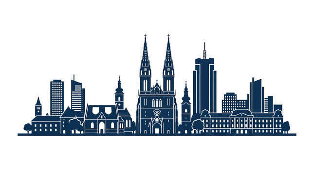 Zagreb Skyline Silhouette - Modern and Historic Architecture