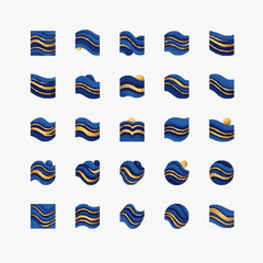 Obraz premium Minimalist Abstract 3D Wave and Sphere Designs with Blue and Gold Gradient Textures with high quality professional line art symbols for modern creative design and digital branding projects