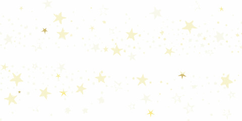 scattered golden stars on white background pattern astronomy cosmic celestial sparkling twinkling night sky ornament decoration design graphic element vector illustration © Lalin