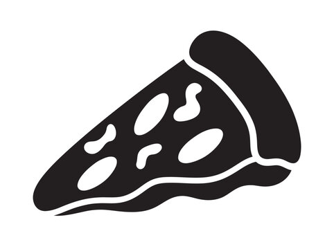Black pizza slice icon, food symbol, vector illustration, flat design
