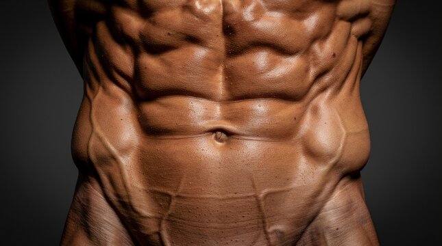 Close-up of a man's sculpted abdominal muscles