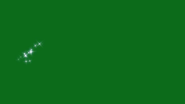 4K magic glitter sparkle trail animation with white glowing fairy dust, twinkling doodle stars, shimmering particle line burst, luxury starlight transition overlay on green background, seamless loop