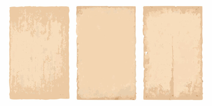 three vertical sheets of old beige manuscript paper on white background document scroll parchment texture grunge antique history archive library writing