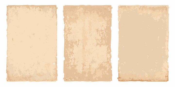 three vertical sheets of old beige manuscript paper with textured edges vintage document scroll parchment antique illustration vector graphic design background