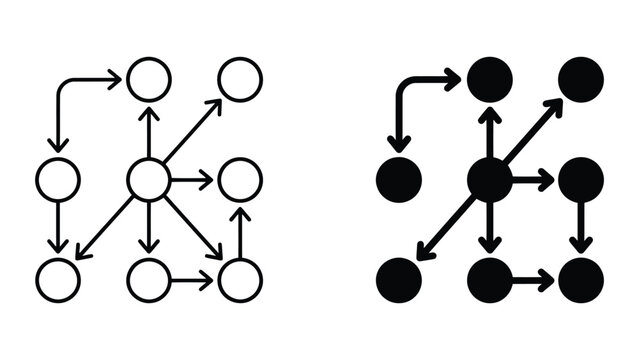 Network connection diagram and data flow icon set with connection, structure