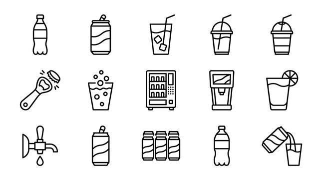 Beverage Icons: Drinks, Soda Cans, Vending Machine, Bottle Opener, Tap, Refreshments