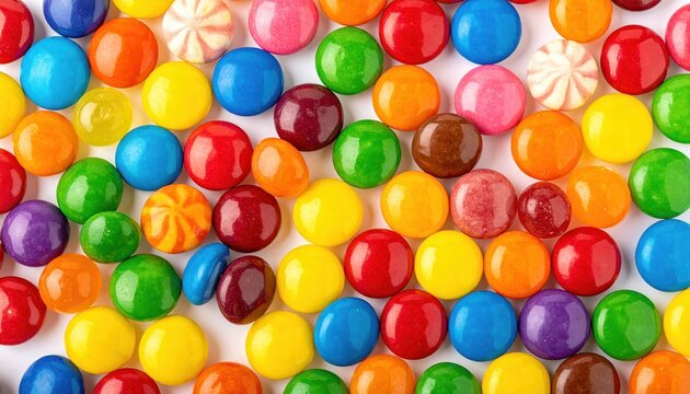 A Playful Assortment of Vibrant, Round Candies in a Whimsical Arrangement