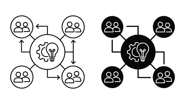 Team collaboration brainstorming with central idea gear concept, collaboration