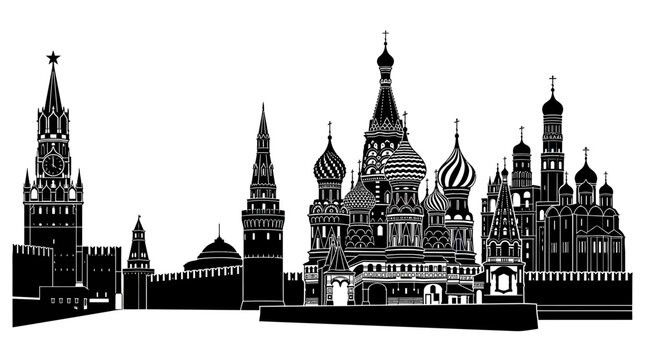 Moscow Kremlin and Saint Basil's Cathedral Silhouette, Russia Landmark