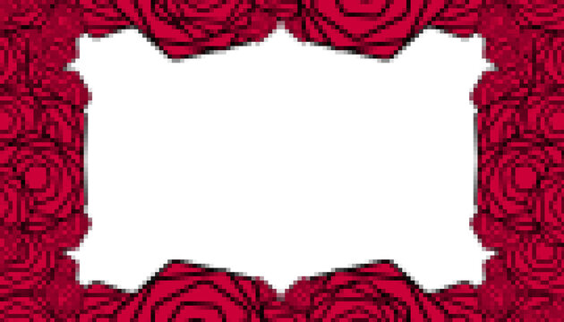 Bordure cadre de roses rouges dessin&eacute;es, illustration florale romantique Saint-Valentin sur fond blanc