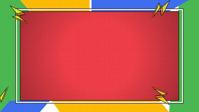Colorful comic book style border with lightning bolt accents