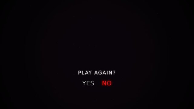Retro pixel art play again screen with yes and no options