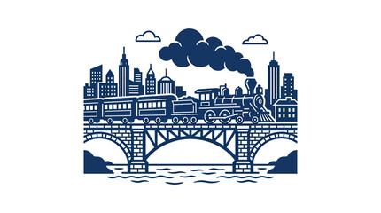 Vintage Steam Train Crossing Bridge in Cityscape © Ardhyapananisedu