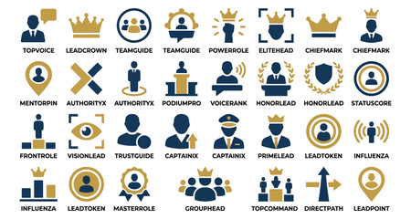 Fototapeta premium Authorityx Character User Icon Logos Set with Crowns, Shields, Badges, and Communication Symbols for Branding