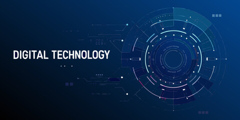 digital technology interface vector illustration on blue background futuristic graphic design circle arc line dot pattern abstract modern tech scifi cybernetic © Apurba