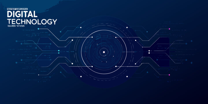 digital technology interface vector illustration with blue concentric circles circuit pattern tech scifi futuristic data network information graphic design modern abstract
