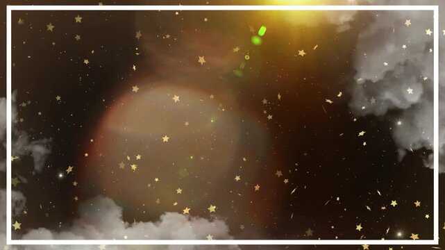 Frame border encases a dark nebula filled with glowing golden particles and swirling smoke to provide a luxurious cinematic effect.