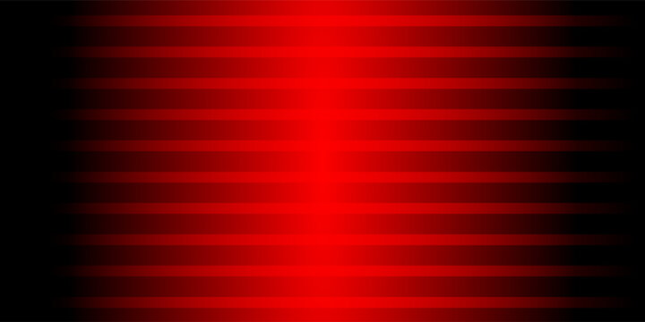 Abstract dark background with gradient horizontal red and black stripes, featuring a bright central light spot. Futuristic cyber texture vector illustration.