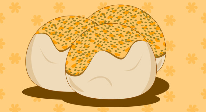 Steamed cake with grated coconut topping vector illustration for bakery menu and oriental dessert concept